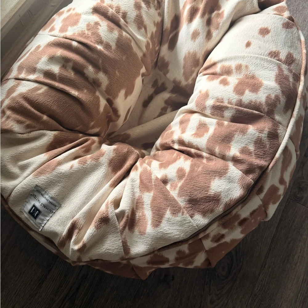 Cozy Cowprint Donut Dog Bed - Brown & Cream